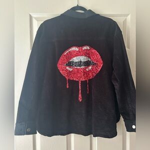 Black Jacket with Red Lip Design